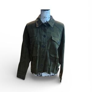 Vintage Havana Women’s Camo distressed denim jacket olive green Size Medium